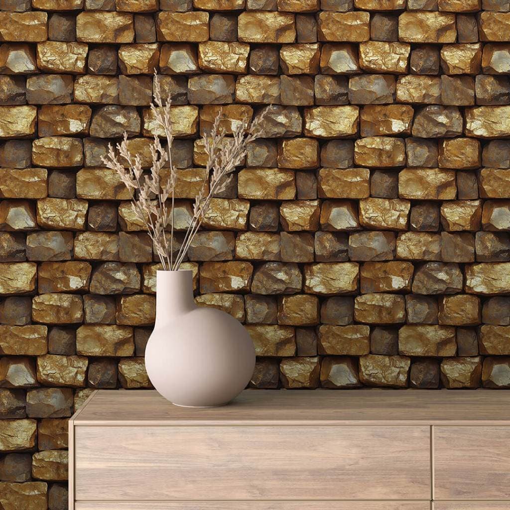 Papel De Parede para Sala Quarto Cozinha Adesivo Lavavel Pedra Dourada Papel de Parede 3D