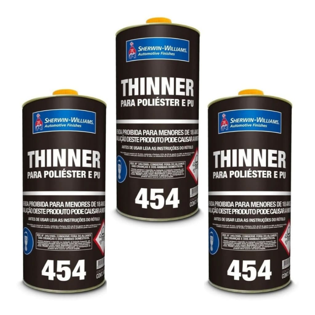 Kit 3 Diluente Thinner Pu 454 Poliéster Pu Sherwin Williams Uso Profissional