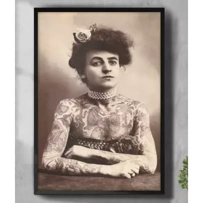 Quadro decorativo 1 peça Tema Maud Wagner a Primeira mulher- Tatuagem- Lindo em diversos tamanhos pr