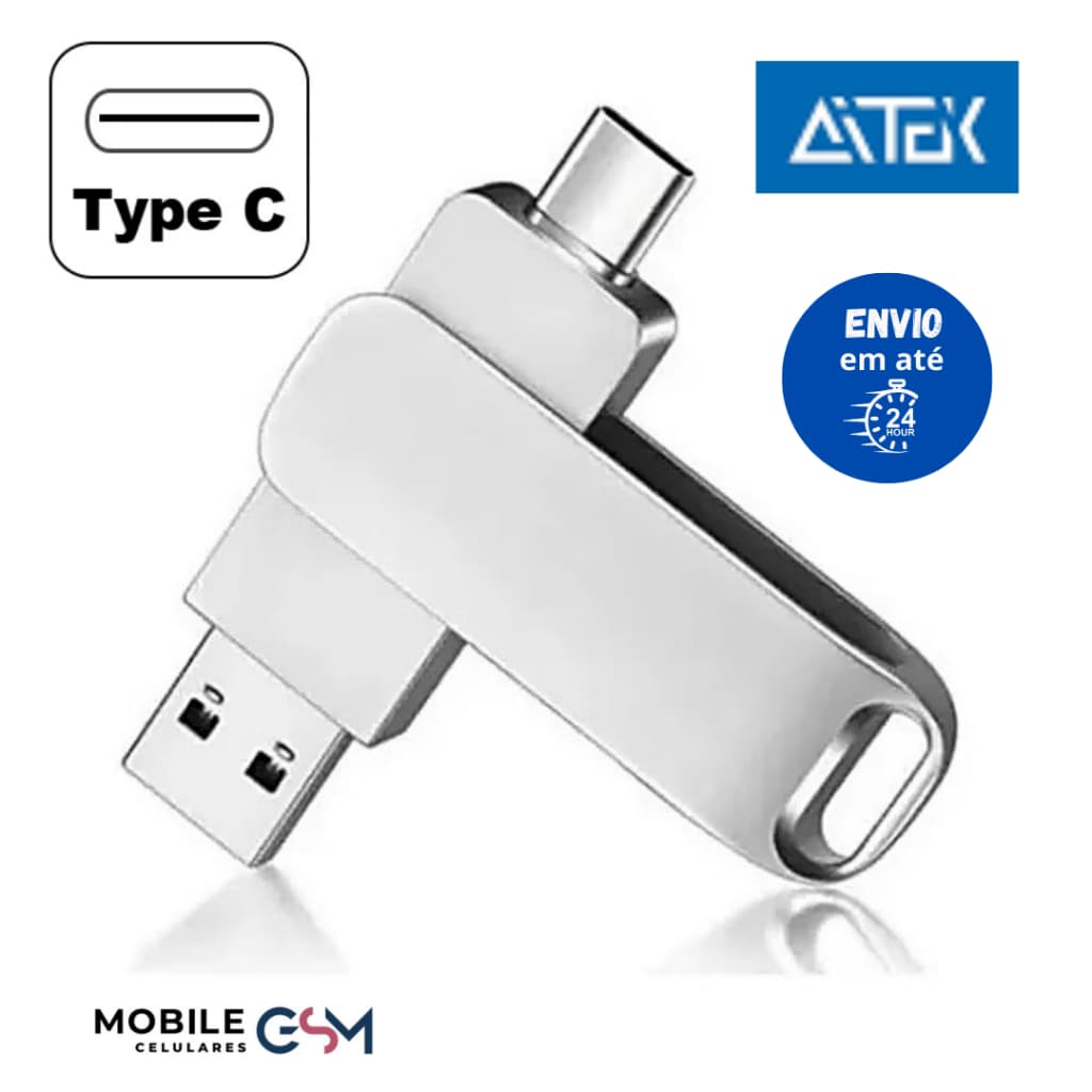 PenDrive 3.0 2 Em 1 Flash Duplo Tipo C e USB Driver de Memória Dual 64GB Celular Computador Noteboo