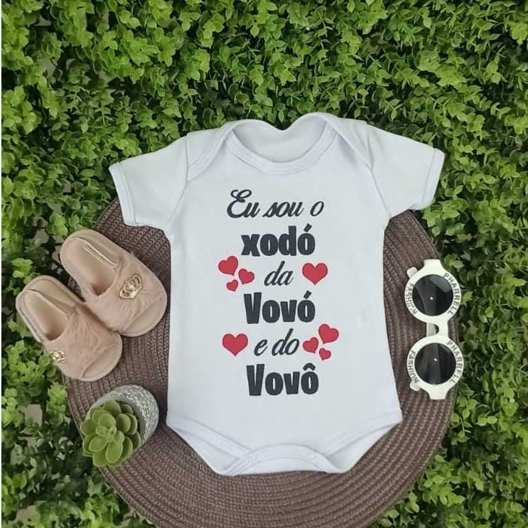 Body Infantil Manga Curta Branco Temático Bebê Frase 100% Suedine