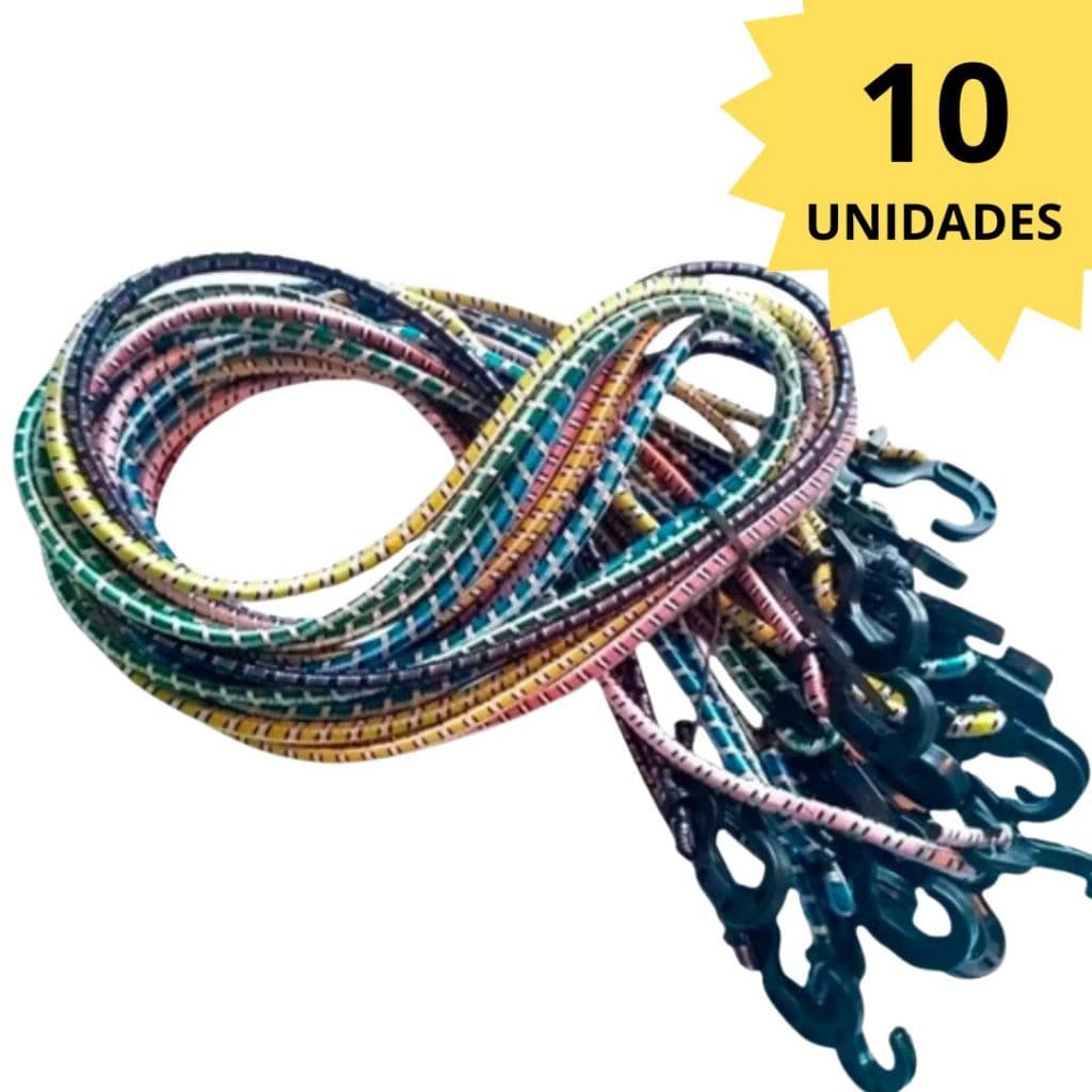 Kit 10 Elástico Bagageiro Extensor Gancho Ponta Plástico Moto