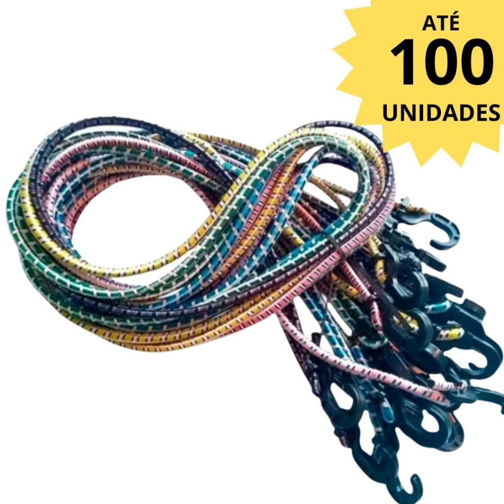 Kit com 100, 60 ou 30  Elástico Bagageiro Extensor Gancho Ponta Plástico Moto