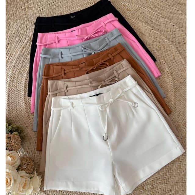 Short Feminino Alfaiataria Social Cordão argola com Bolsos lateral Tendência verão 2025