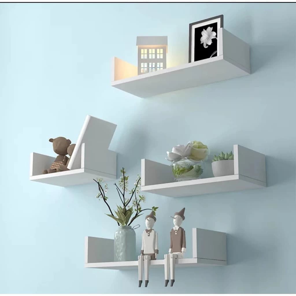 Kit 3 Prateleira Nicho U 30/40/50 Mdf Branco Decoração Livros Sala Quarto Cozinha, área de serviço