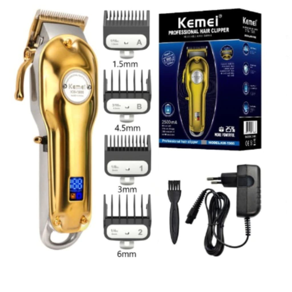 Máquina de Cortar Cabelo Kemei KM-1986 Bivolt Recarregável Com display LCD Kemei KM-1986