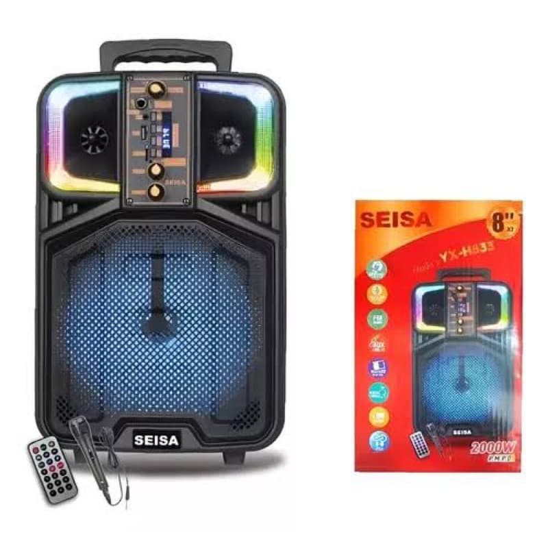 Caixa de Som Portátil 2000W- Karaokê e Controle de luzes Led