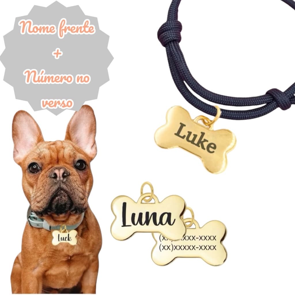 Coleira com Placa Personalizada de Identificação Para Pet Cachorro Gato Cão Ajustável- Varias Cores