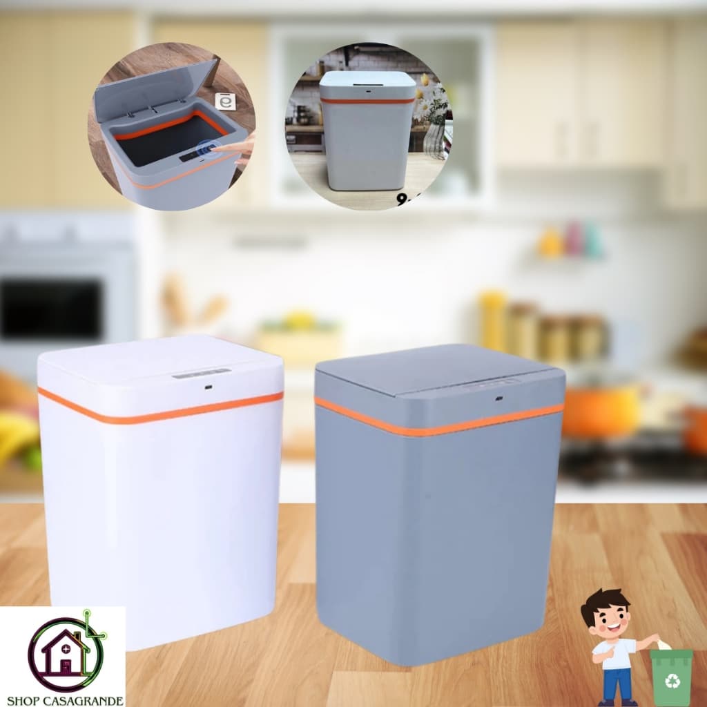 Lixeira Automática 12 Litros Sensor Abre e Fecha Botão Inteligente Recarregável USB Sortida