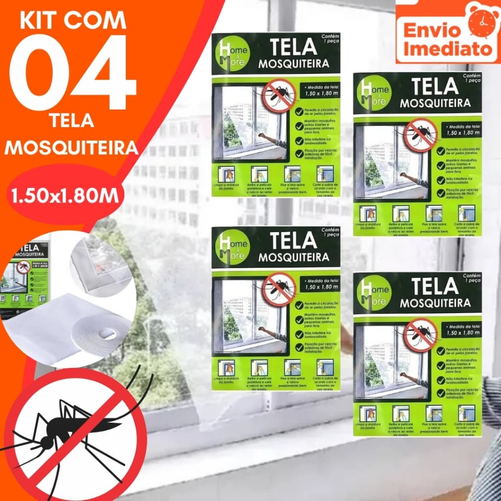 Kit 4 Telas Mosquiteira GRANDE Janela Ajustável 1,80Mx1,50M Anti Insetos Dengue Mosquito