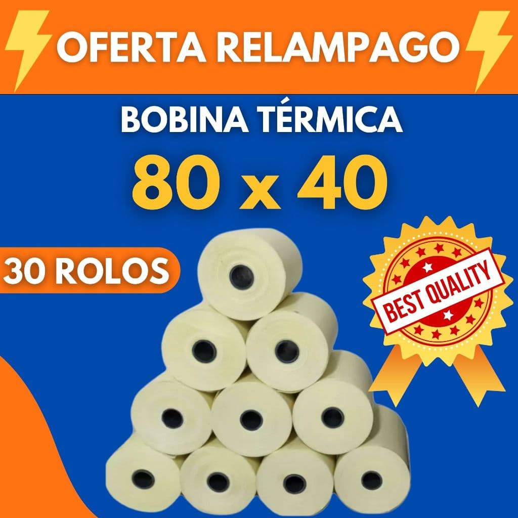 Bobina Termica Lisa 80x40 Papel Qualidade Premium Branco caixa com 30/10/6 rolos
