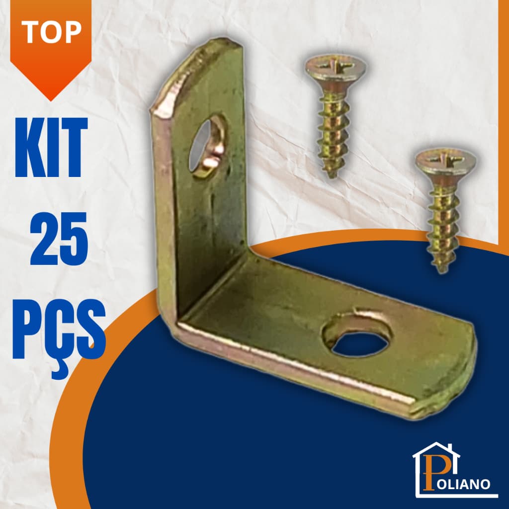Kit 25 Cantoneiras L Reforço Moveis 25 X 25 (1 Polegada ) + Parafusos Bicromatizado Ideal p/Cadeiras