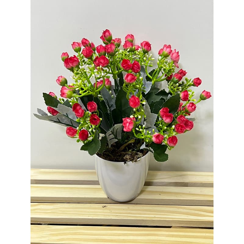 Flor mini rosa artificial com vaso prático sem manutenção