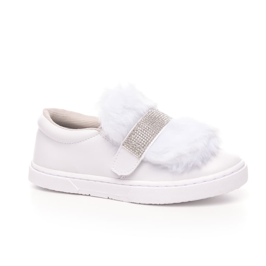 Tênis Infantil Pelinho Strass Facil De Calçar Original Menina Confortável Feminino