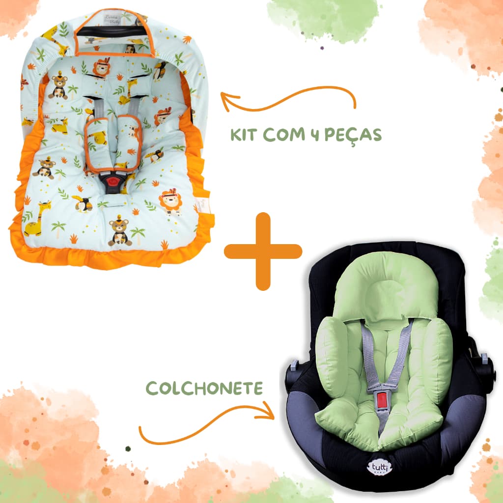 Capa para Bebê Conforto Capota Protetor de Cinto e Colchonete Redutor Acolchoado Macio 100% Algodão