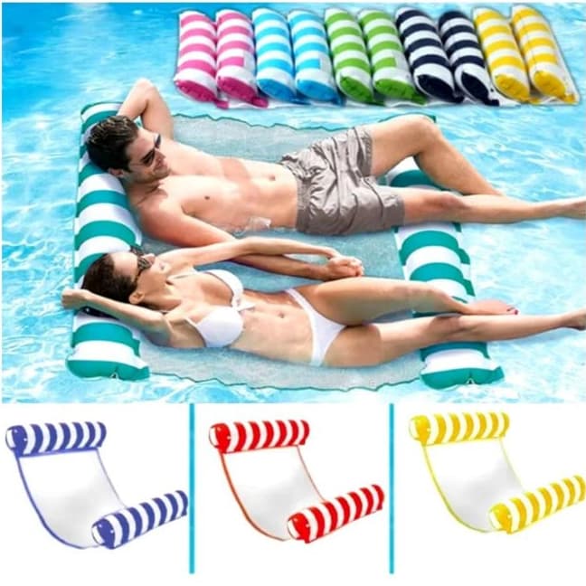 Kit Boia Rede Piscina Flutuante Inflável Colchão para Água Reclinável - Piscina - Praia.