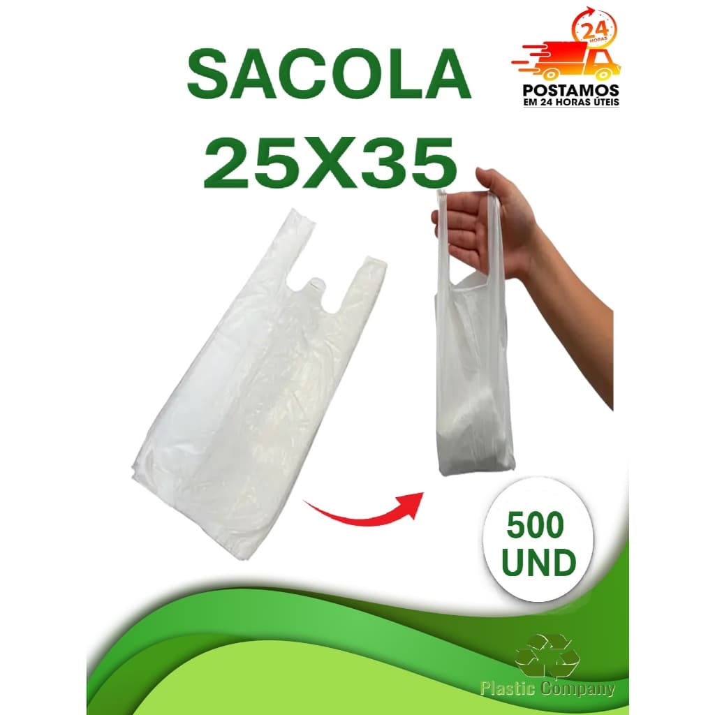 500 unid. -Sacola Plástica 25x35 Branca ou Preta