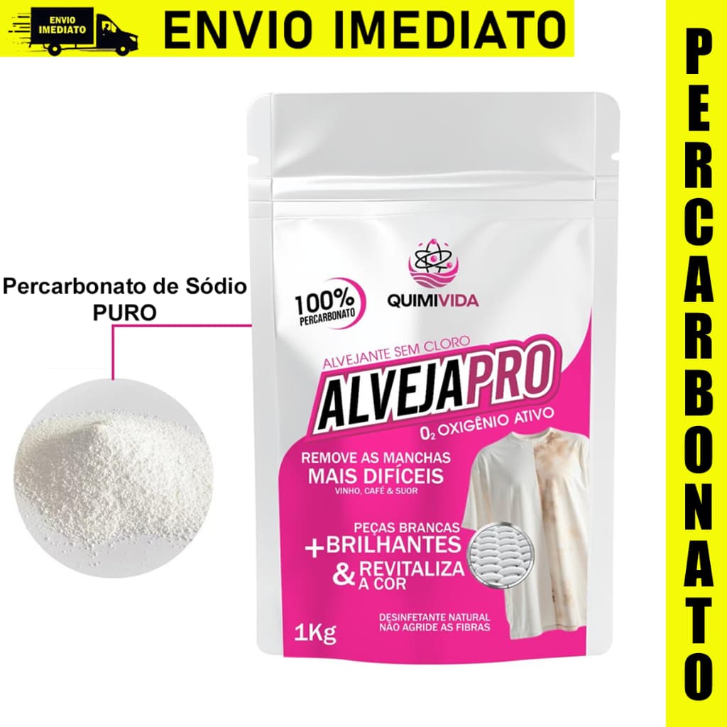 Percarbonato de sódio 100% Puro para limpeza em geral, clareador de roupas - 1kg (Nova Embalagem)