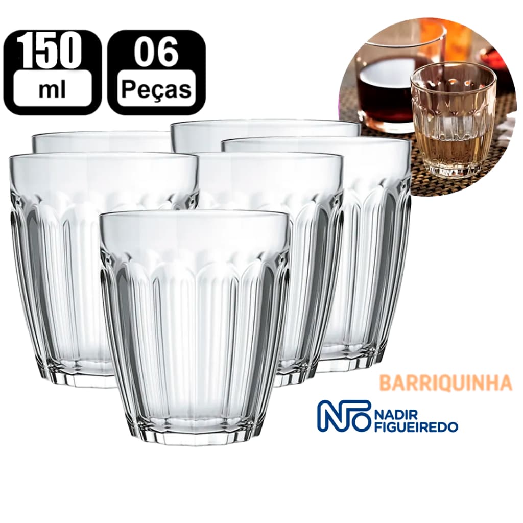 jogo de 6 Copos de dose Barriquinha 150ml Nadir Figueiredo copo de vidro resistente transparente