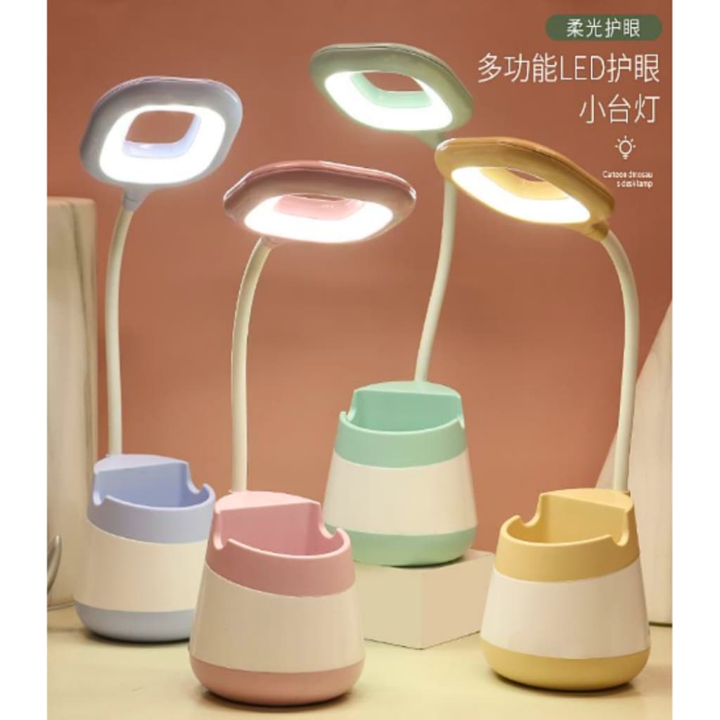 Lâmpada Abajur de Mesa USB Porta Celular Lápis Caneta Estudo Mesa Quarto Dormir Noturna Luminária