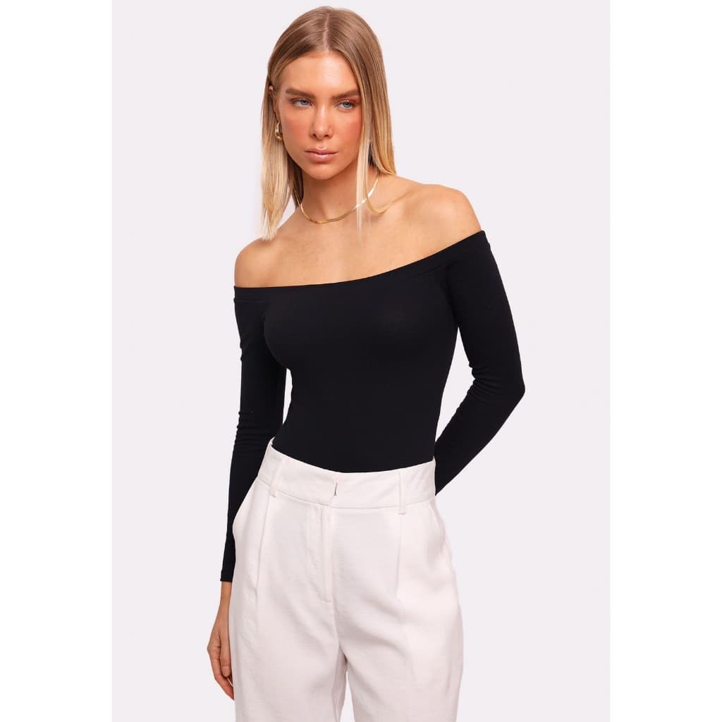 Body Feminino Ombro a Ombro Manga Longa Elegante Fashion Estiloso