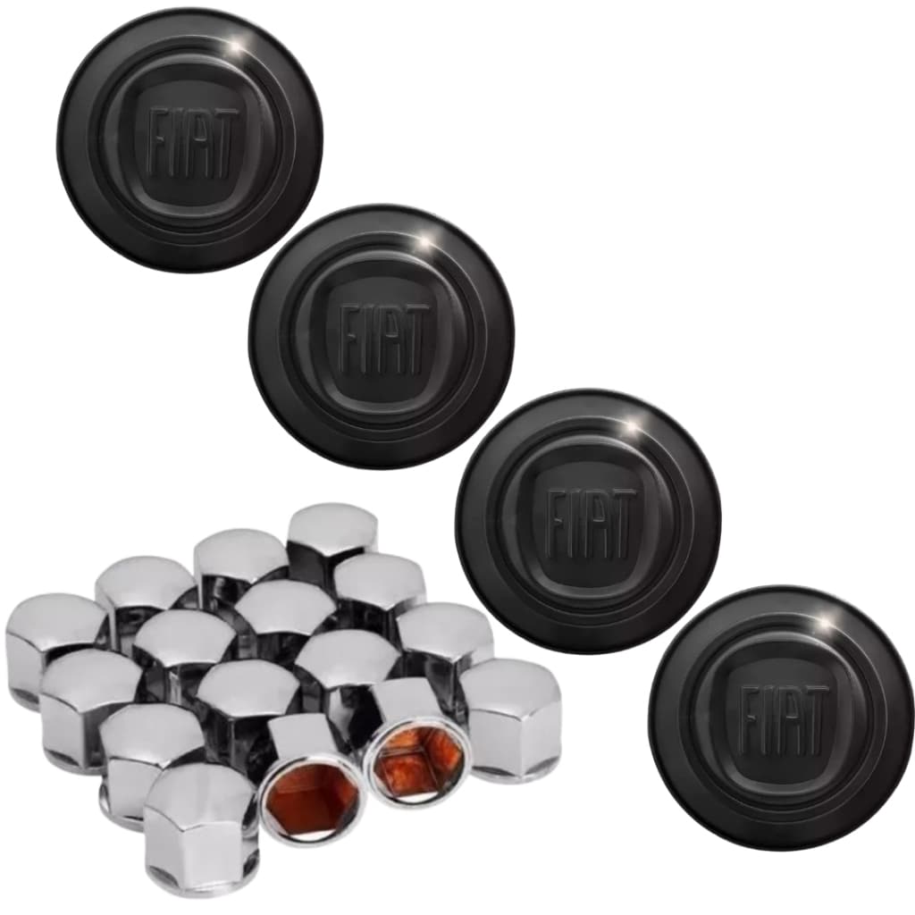 CALOTA COPINHO FIAT + CAPA PARAFUSO CROMADA 19MM FIORINO 1996 1997 1998 1999 2000 2001 2002 2003 2004 2005 2006 A 2024