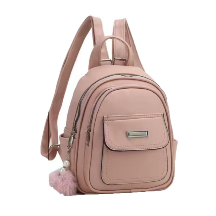 Mochila Bolsa Feminina Media Pequena Couro Sintético Com Chaveiro Pra Viagem Passeio C-03