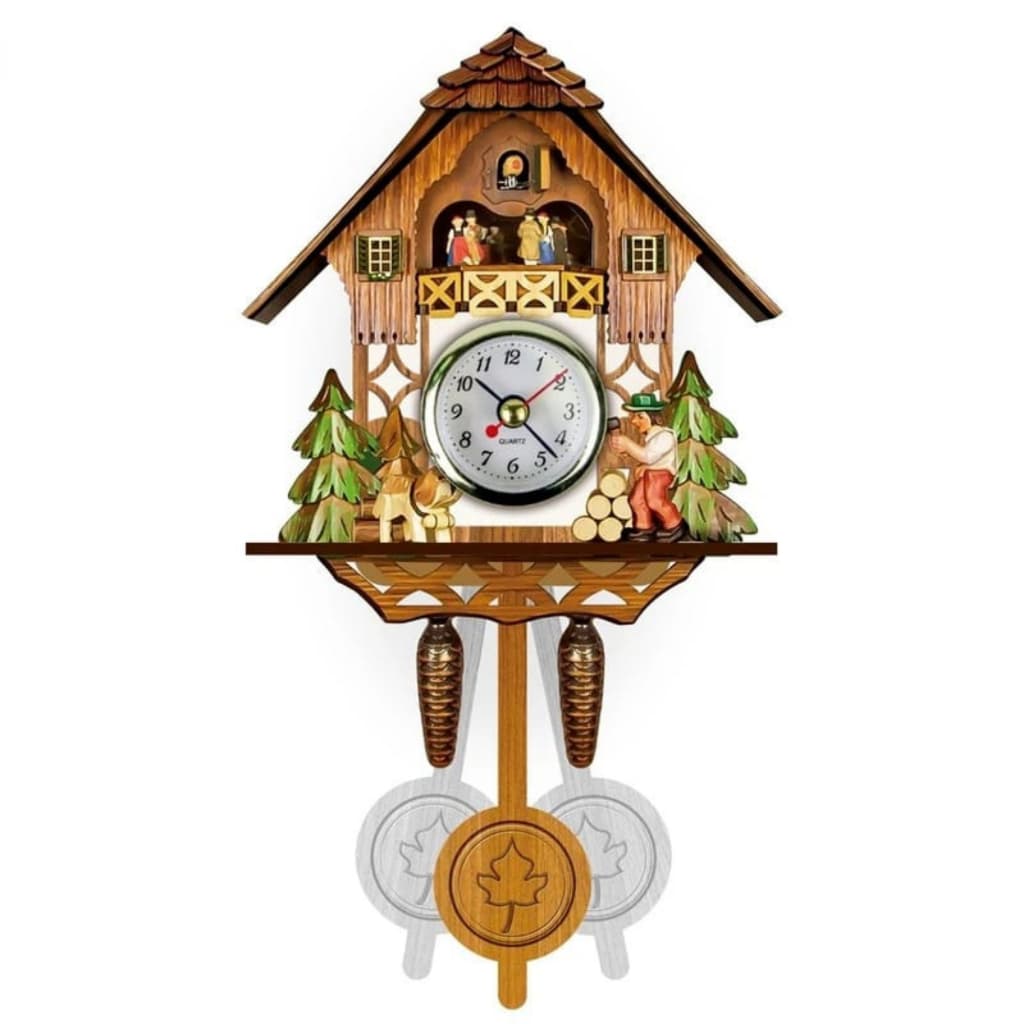 Miniatura de Relógio Cuco Alemão Original, Decoração de Parede, 14 x 26 cm, Com Pendulo, em Madeira Pendulo movimenta