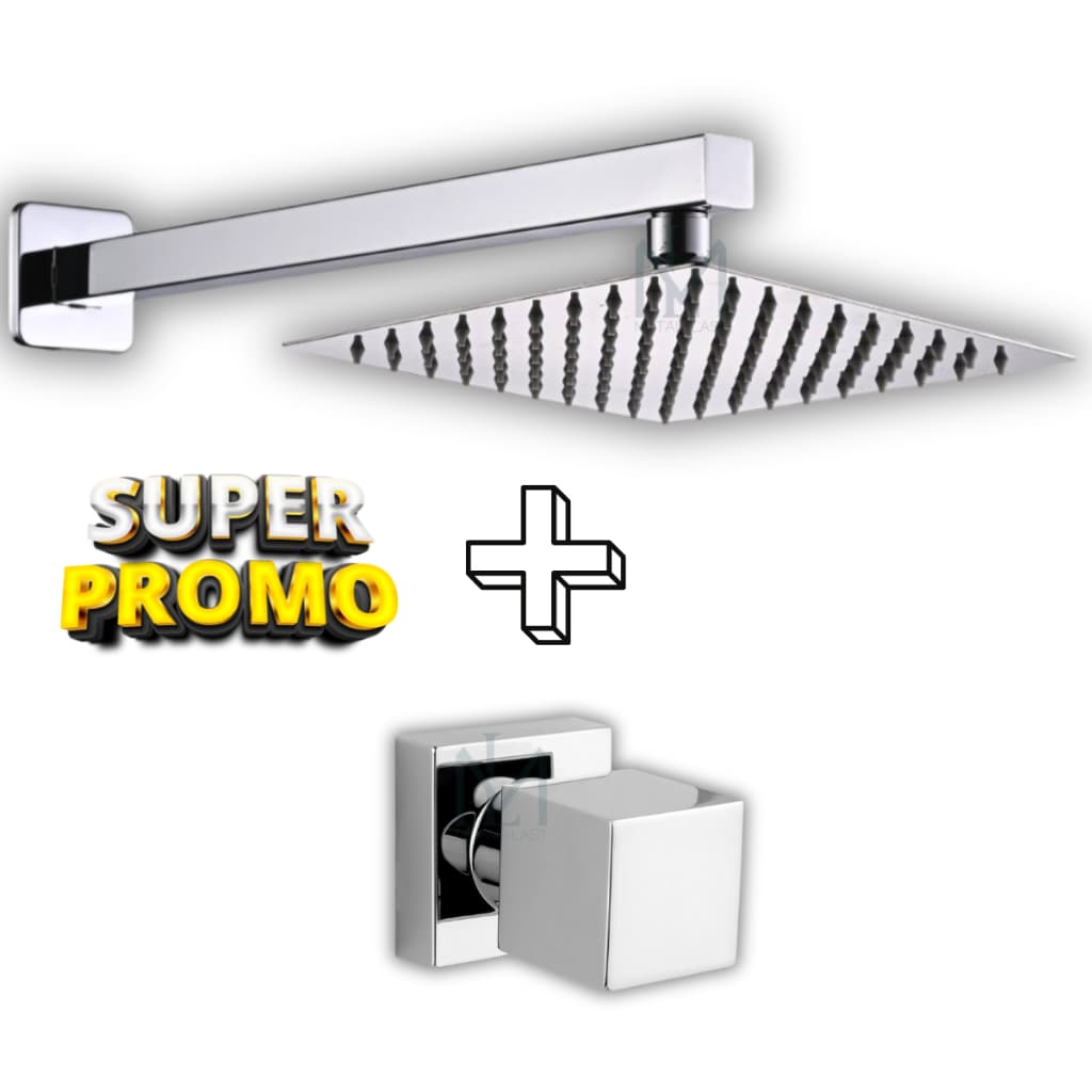 Ducha Fria Piscina Inox 20x20 + Acabamento Deca 100% Metal