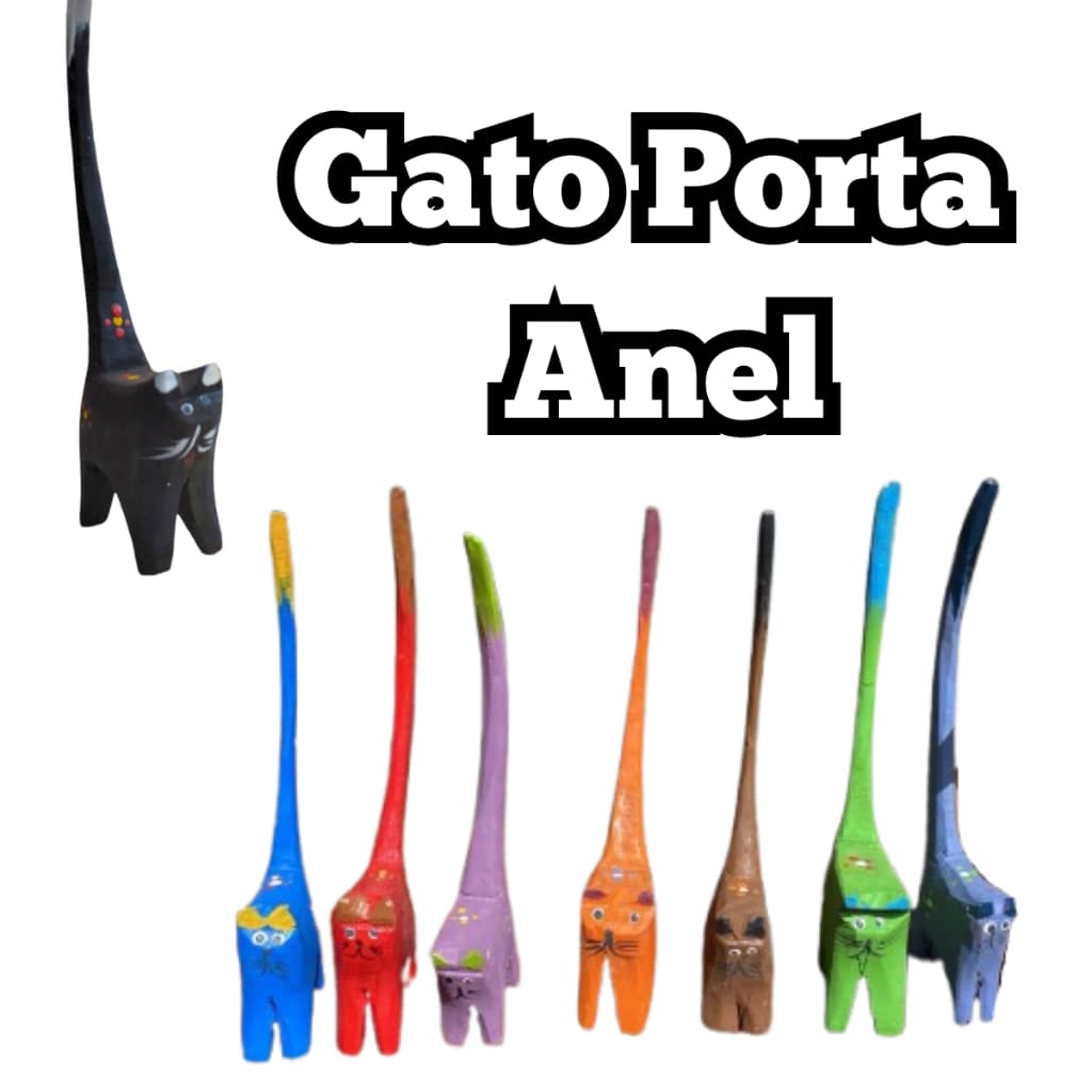gato decorativo porta anel artesanal esculpido madeira