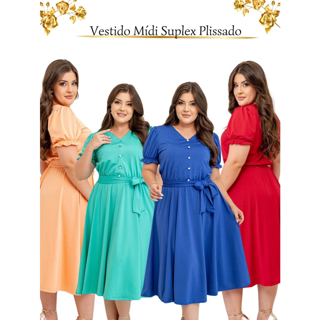 Vestido Midi Plissado Com Faixa Plus Size Moda Evangélica