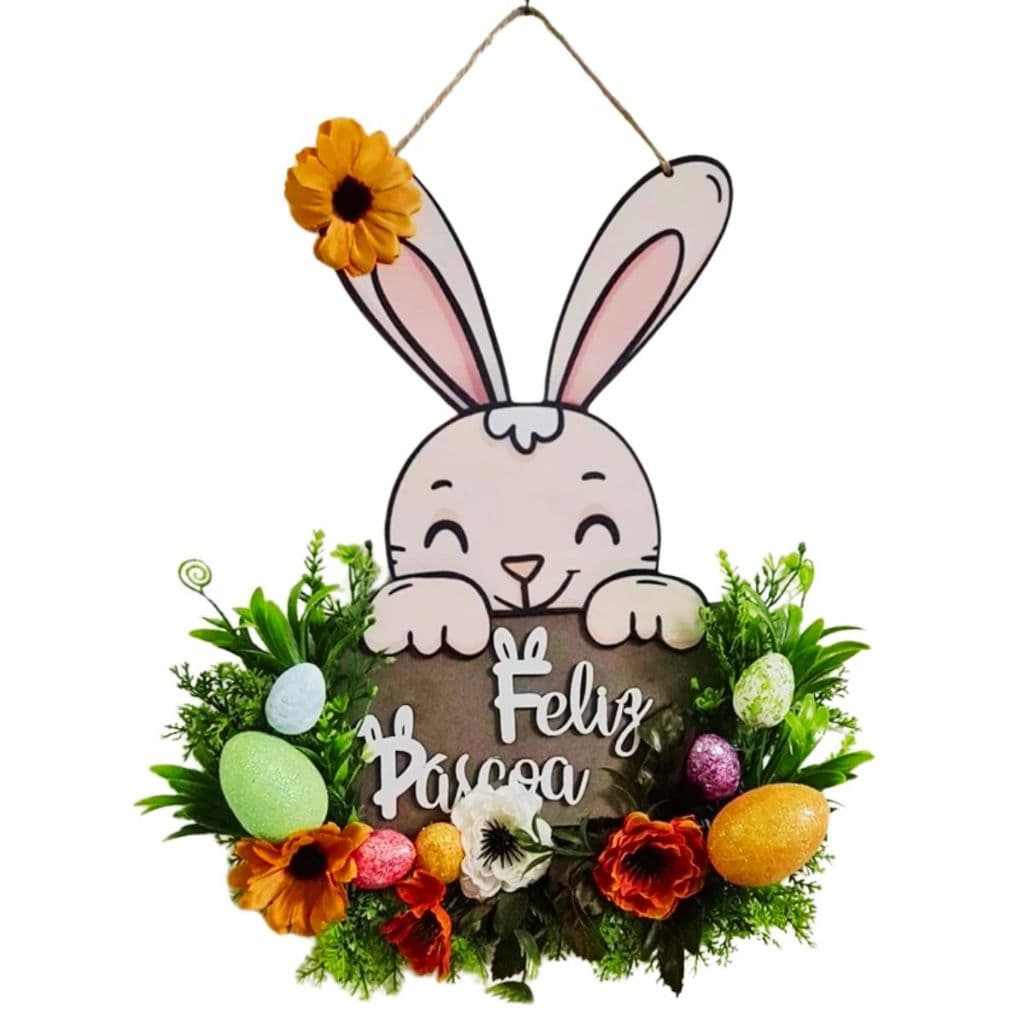 Guirlanda De Pascoa Coelho Feliz Pascoa Artesanal Flor 35cm