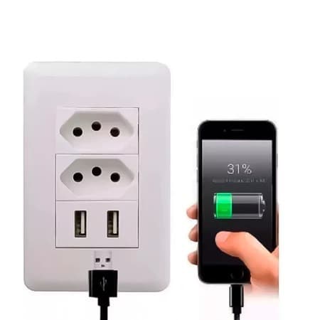 Interruptor Tomada Parede 2 Entradas 10a com 2 Entradas USB USB-C Carregador Universal Bivolt Cozinha Quarto Sala