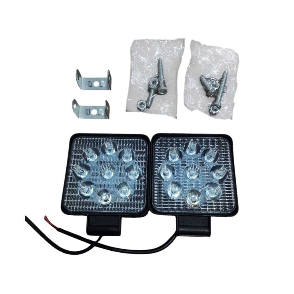 Kit 2 Farol Milha 27w Luz Auxiliar 09 LEDs 12v/24v Bivolt Quadrado