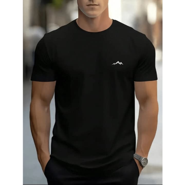 Camisa Masculina Estampa Montanha Estilo Regular Manga Curta Estampada