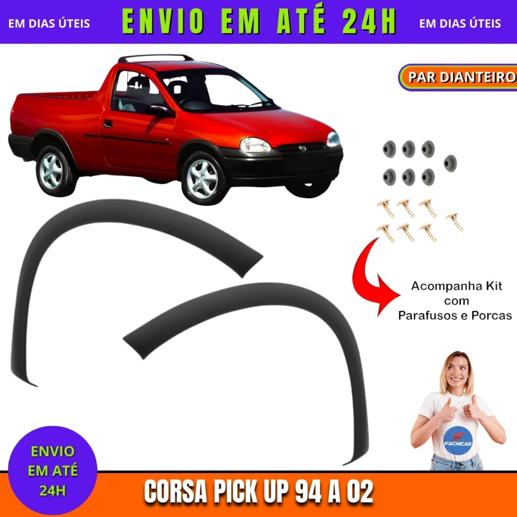 Moldura Para-lama Pick Up Corsa Dianteira Texturizada Moldura + Kit Fixação Wind 2P Super 4P 94/ 02