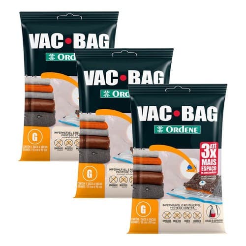 Kit 3 Sacos a Vácuo Grande 55x90cm Organizador de Roupas Malas Viagem Vac Bag Ordene Original