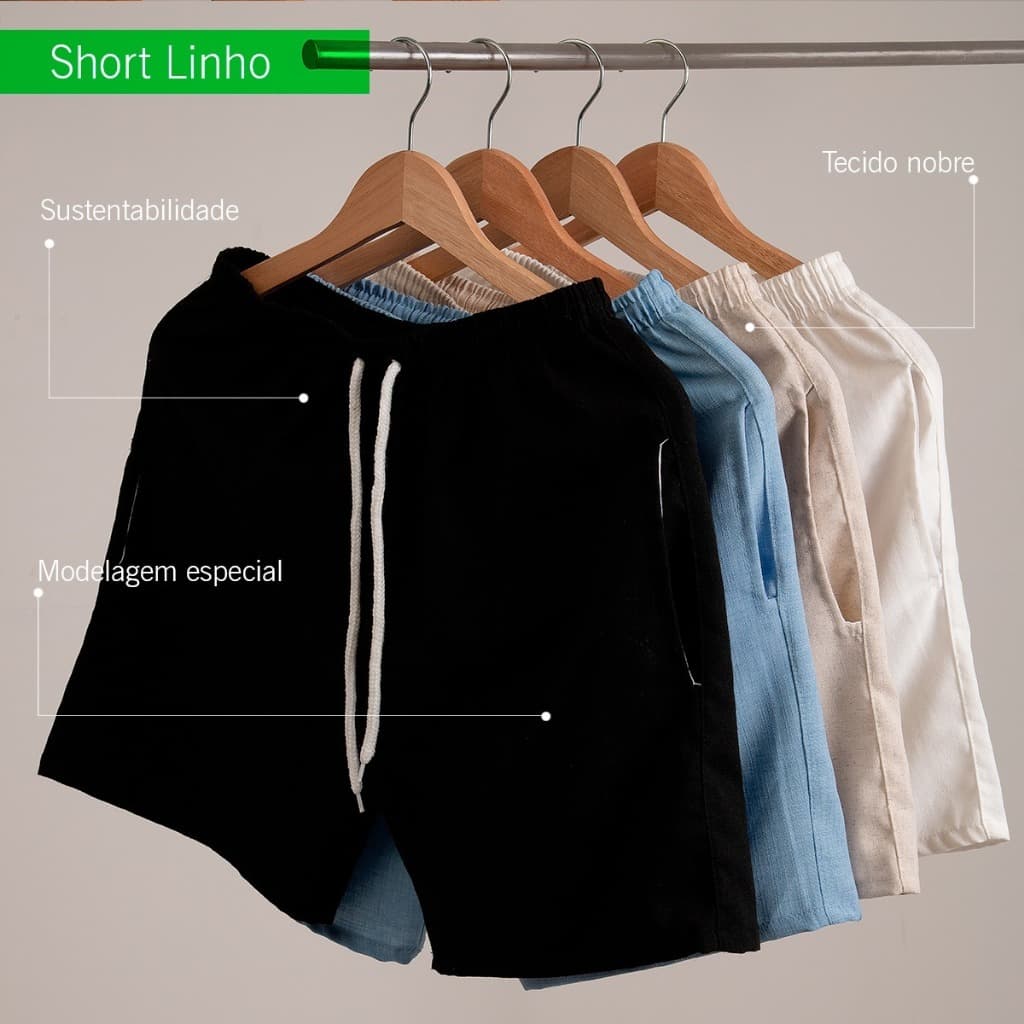 Kit 2 Short de Linho Premium alta Qualidade e Costura dupla Elegância e Conforto