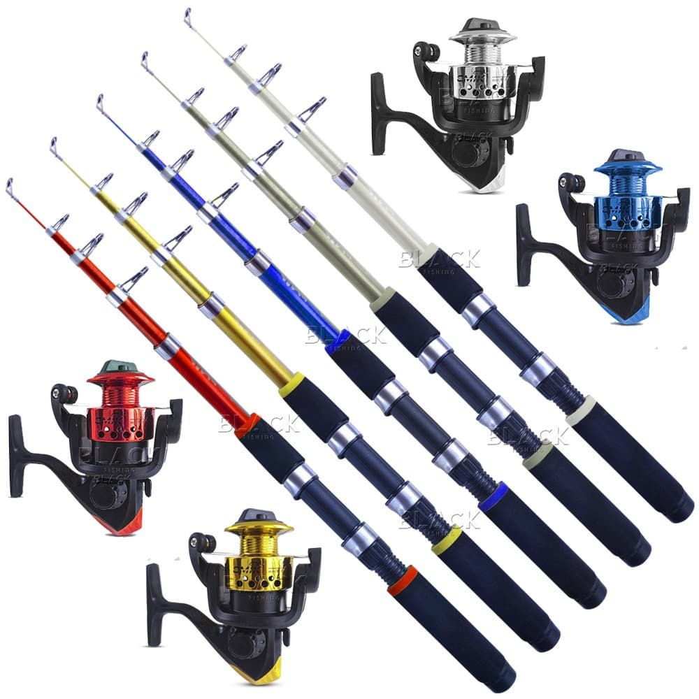 Kit pescaria vara retrátil 1,50m / 1, 80m / 2,10m + molinete com linha