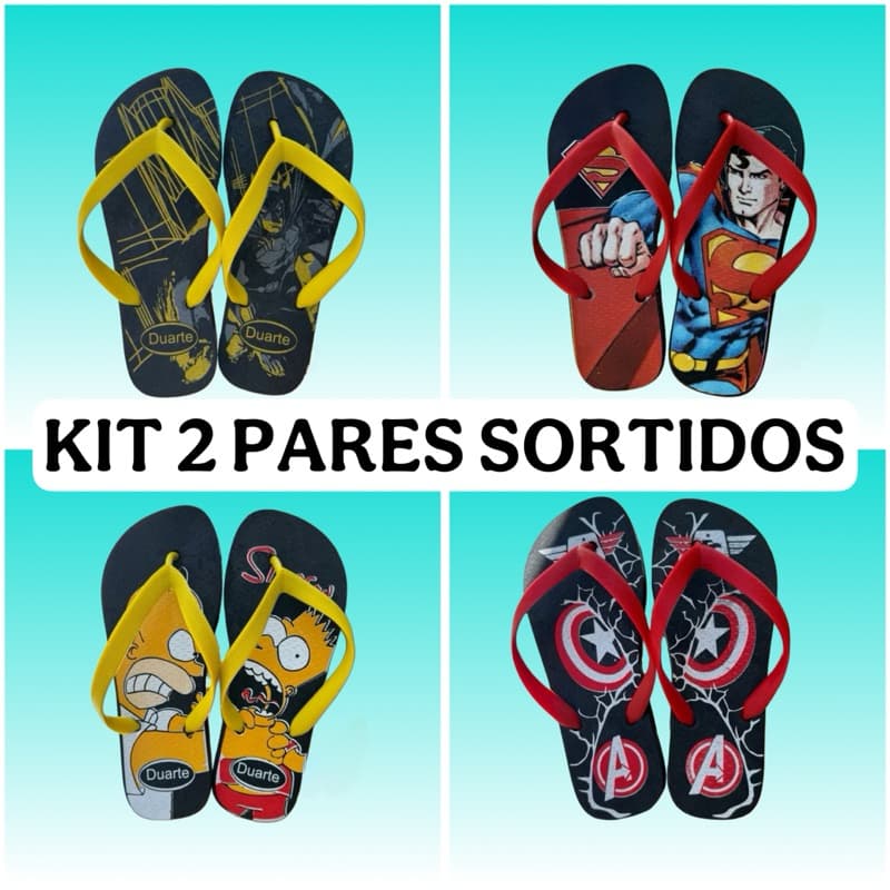 kit 2 pares chinelo juvenil masculino sortidos