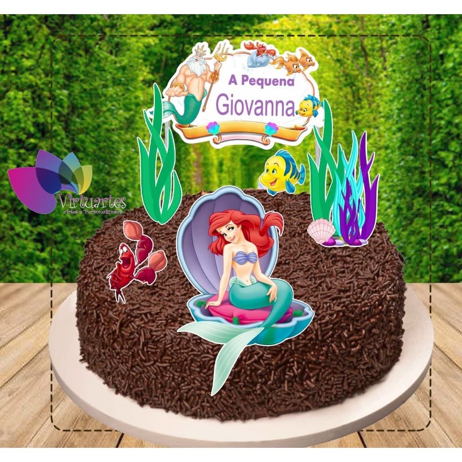 Topo de Bolo Topper de Bolo Personalizado Apequena Ariel e sereia