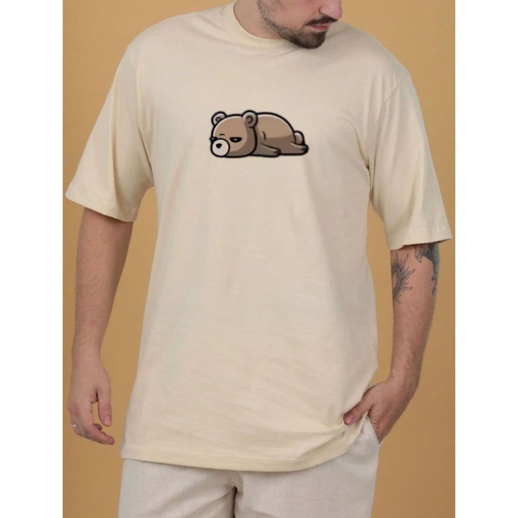 Camiseta Básica Camisa Masculina Slim T-SHIRT Algodão Urso Hibernando Manga Curta