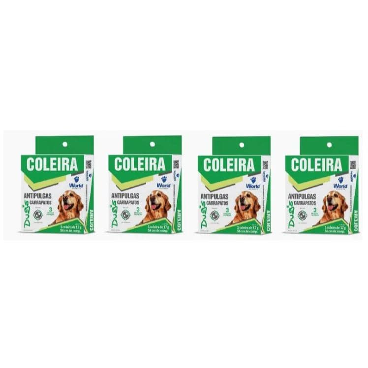 Kit com 4 Coleiras Antipulgas Carrapatos Dugs Cães Cachorro- 56 cm