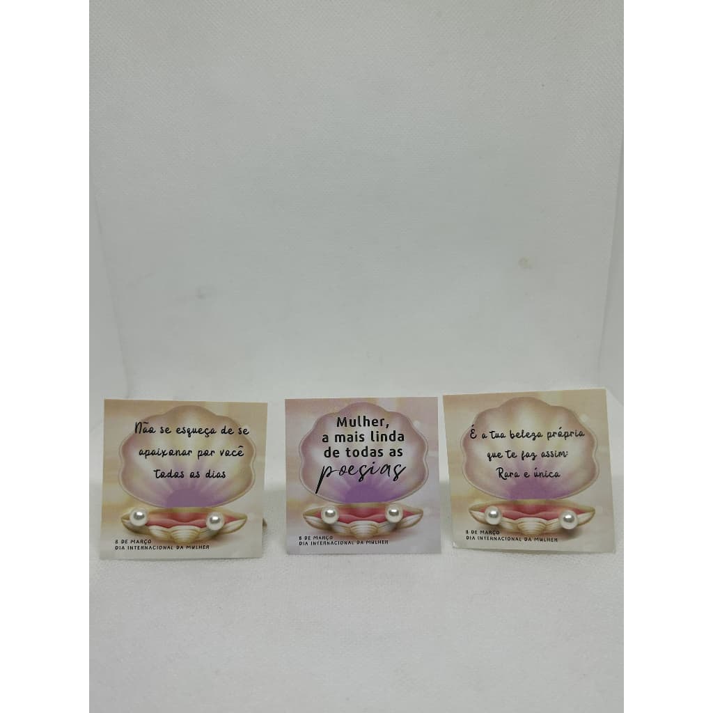 Pares Brinco de Pérola + Tag Mulheres Empoderadas / Lembrancinha Brinde Mimo Dia das Mulheres