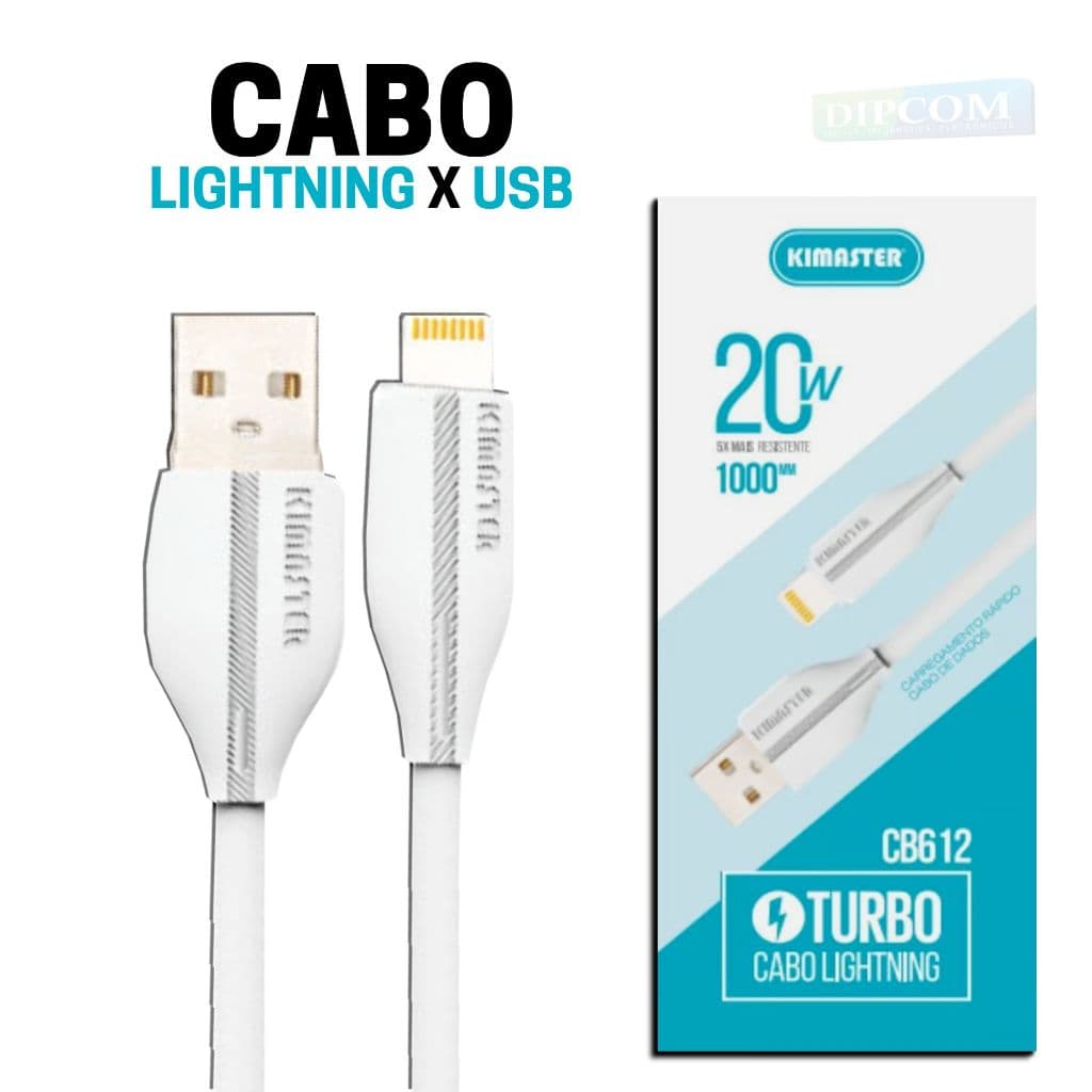 Cabo Lightning de Carregamento e Dados CB612 Turbo 20W 5A Original Kimaster
