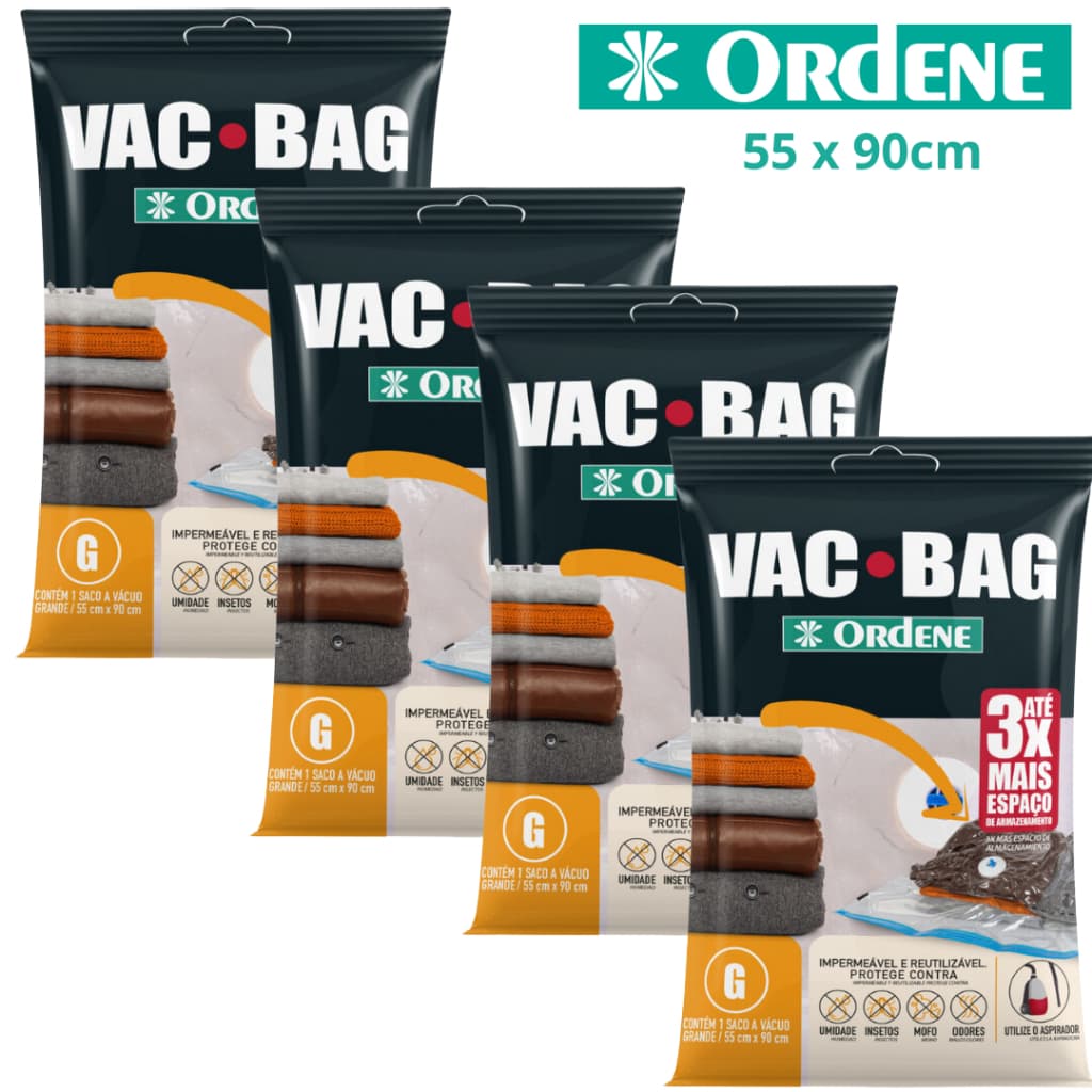 Kit 4 Sacos a Vácuo Grande 55x90cm Organizador de Roupas Malas Viagem Vac Bag Ordene Original
