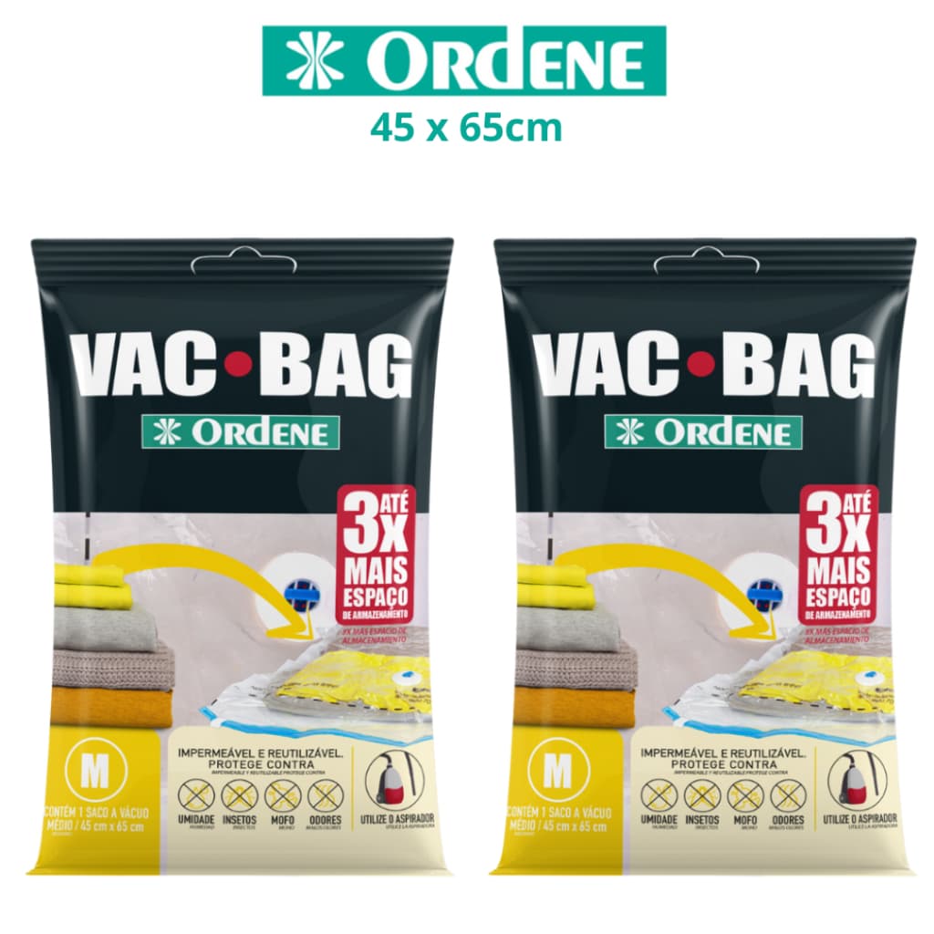 Kit 2 Sacos a Vácuo Médio 45x65cm Organizador de Roupas Malas Viagem Vac Bag Ordene Original
