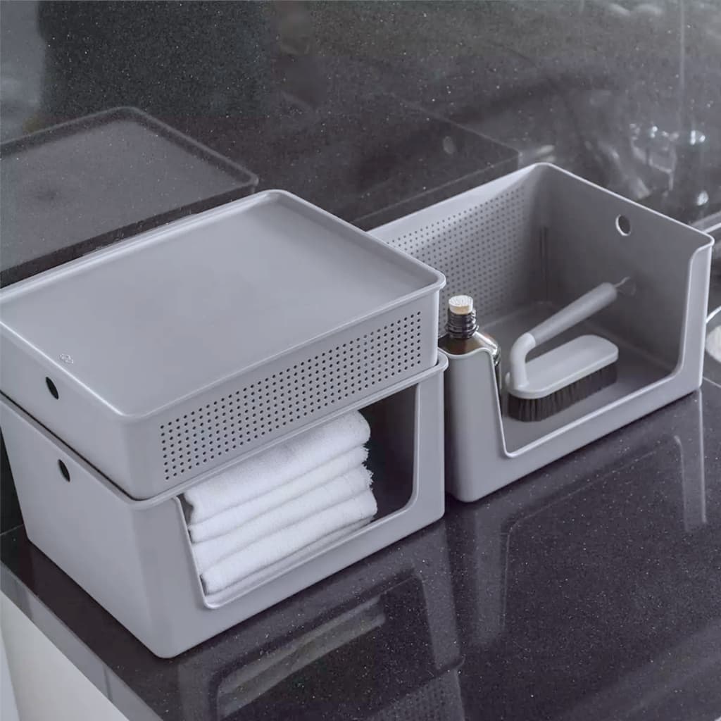 Cesto Organizador Abertura Frontal  16 L Multiuso Com Tampa Kits Organização Casa Chumbo e Branco
