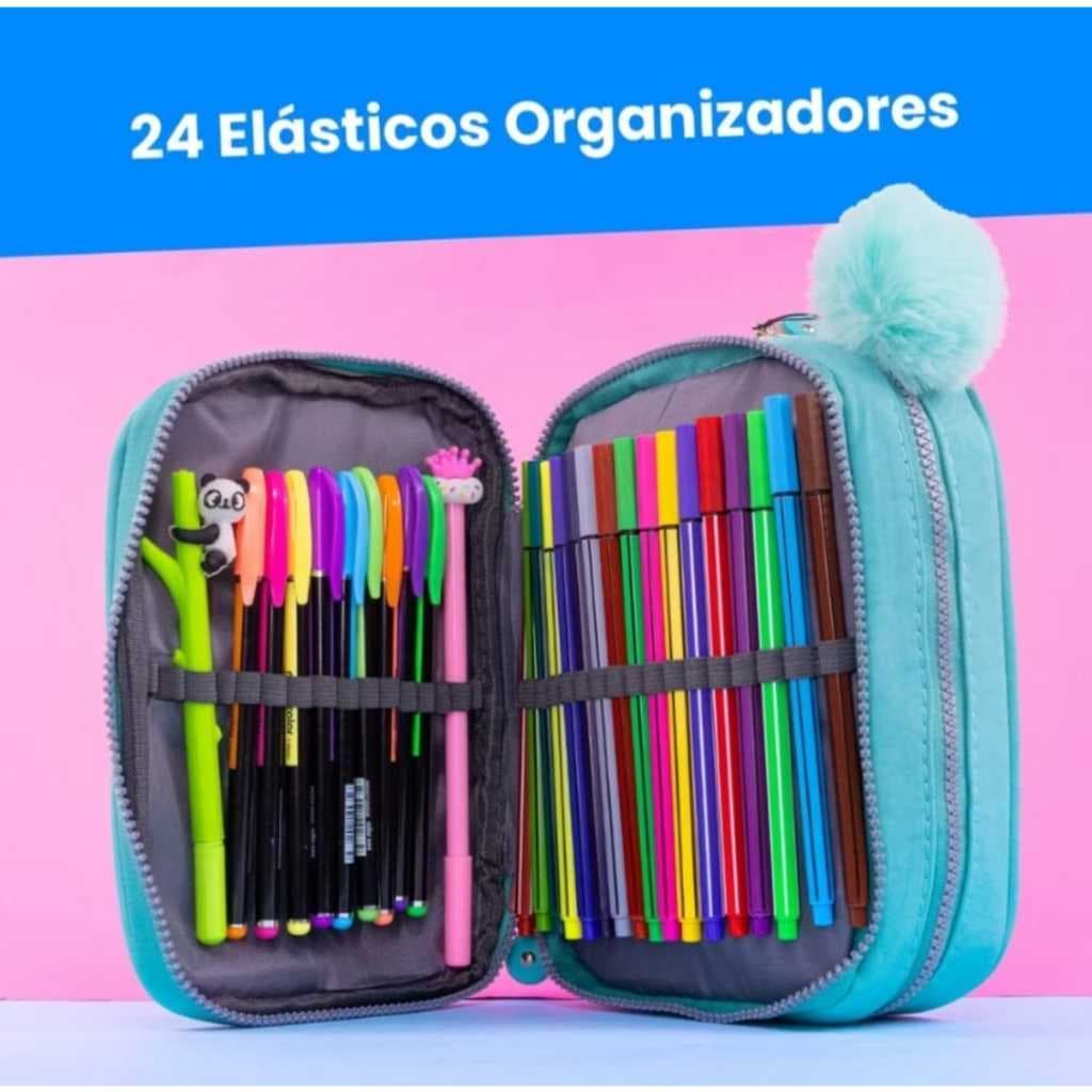 Estojo Escolar com divisorias box grande  Hiper Resistente com Duplo Zíper e Organizador de Lápis