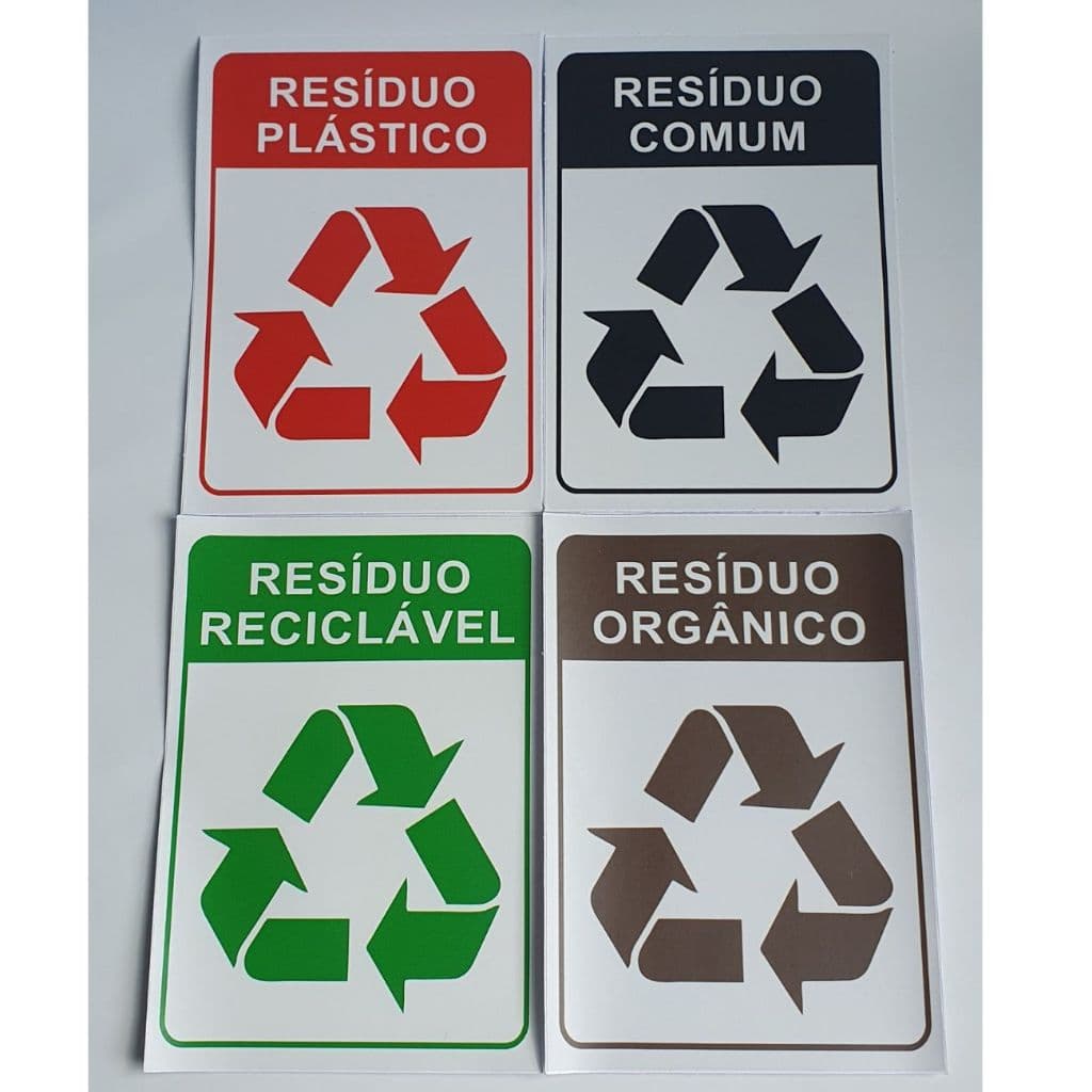 Adesivos Para Lixeira Coleta Seletiva 14x20cm - Kit com 4, 8 ou 12 unidades